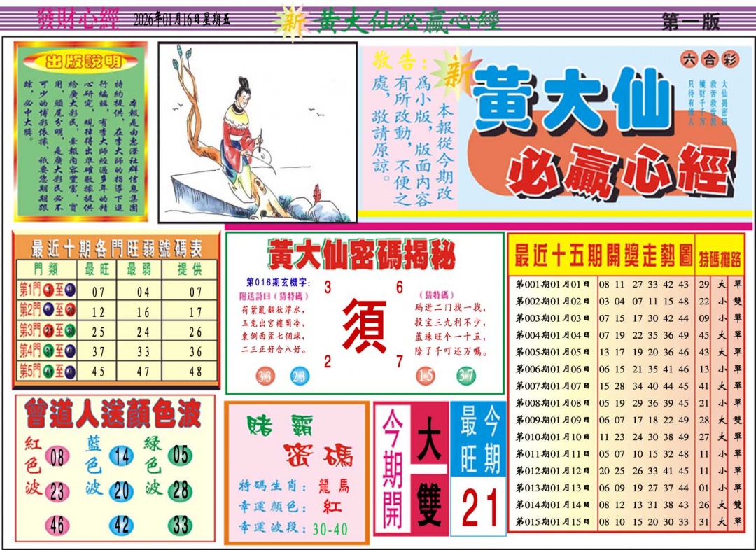 016期黄大仙必赢心经A[图]