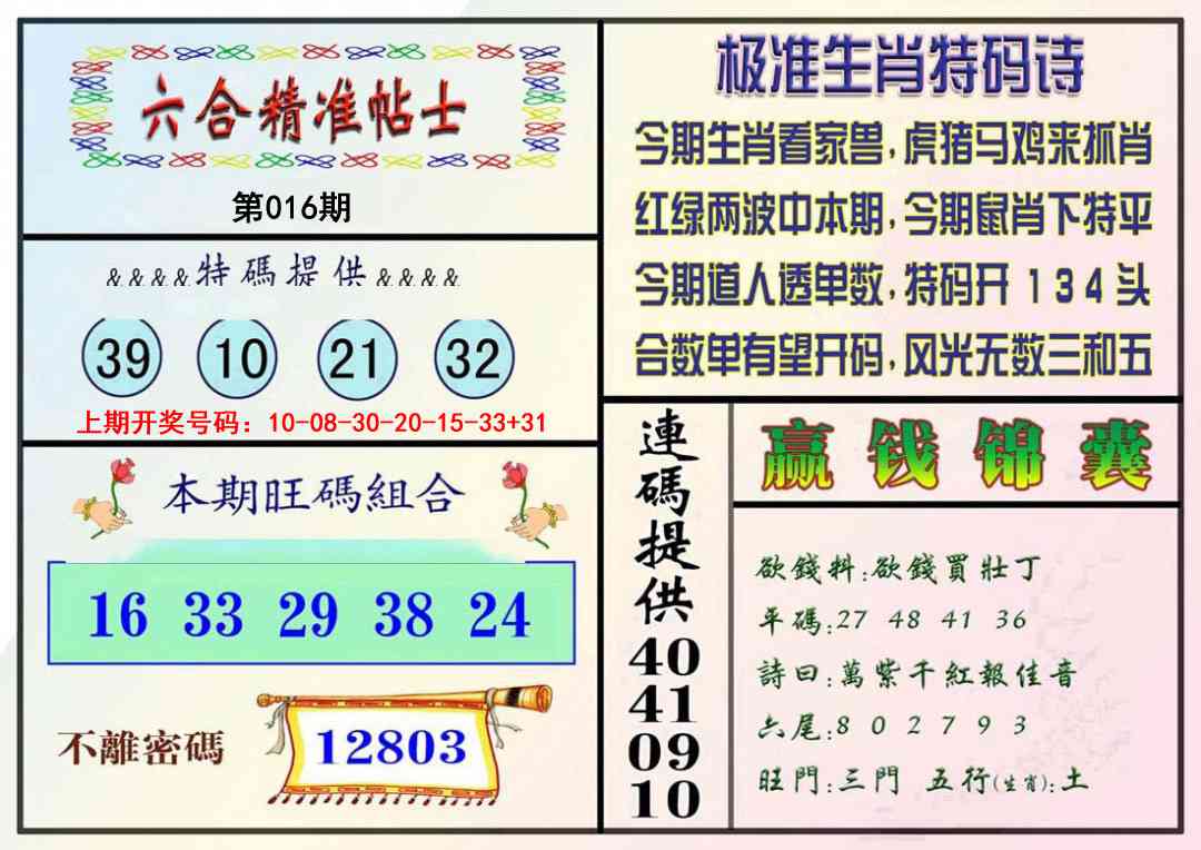 016期精准贴士[图]